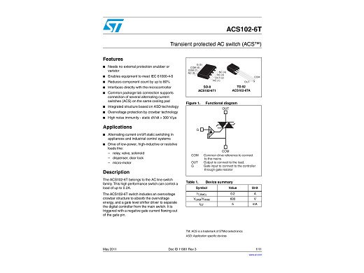Тиристор ACS102-6T TO-92