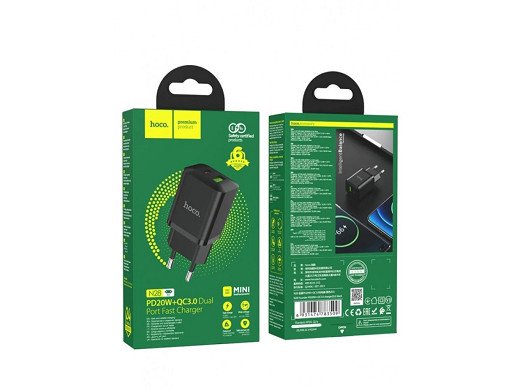 Адаптер черен с изхди  USB-C+USB PD-20W+QC3.0A