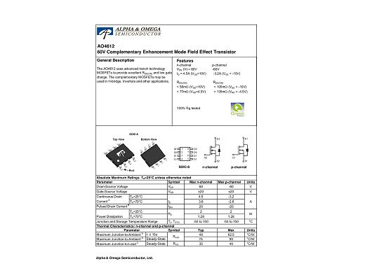 Tранзистор  AO4612 SO-8