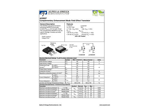 Транзистор AOD607 TO-252-5