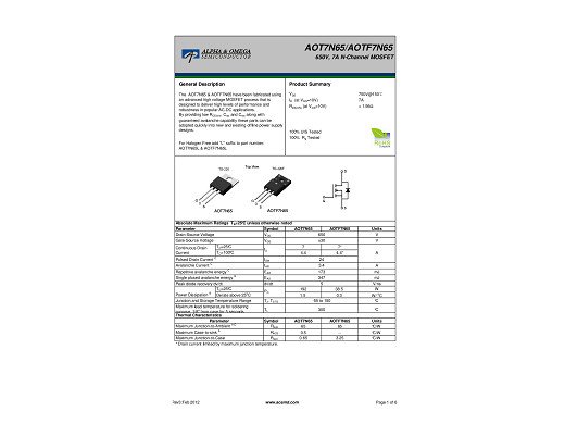 Транзистор AOTF7N65 MDF7N65 SWYN7N65DTO-220F