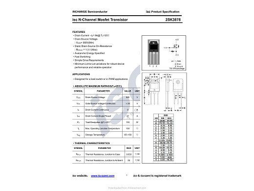 Tранзистор 2SK3878 TO-3P