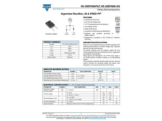 Диод 30EPH06PBF TO-247
