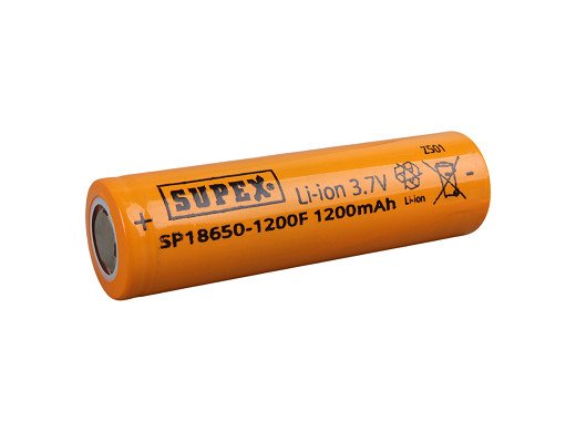 Акумулаторната батерия Supex 1865-1200F 3.7-волтова литиево-йонна батерия с плоска глава 1200 mAh