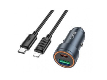 Зарядно за кола USB+USB-C PD30W + QC3.0 30W - Type-C към Lightning