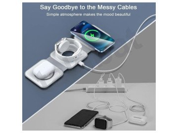 Безжична магнитна зарядна станция - Бял 18 W, съвместима с iPhone 14/13/12/11, AirPods, i-Watch
