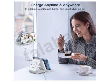 Безжична магнитна зарядна станция - Бял 18 W, съвместима с iPhone 14/13/12/11, AirPods, i-Watch