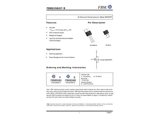 Транзистор FBM85N80P ТO-220