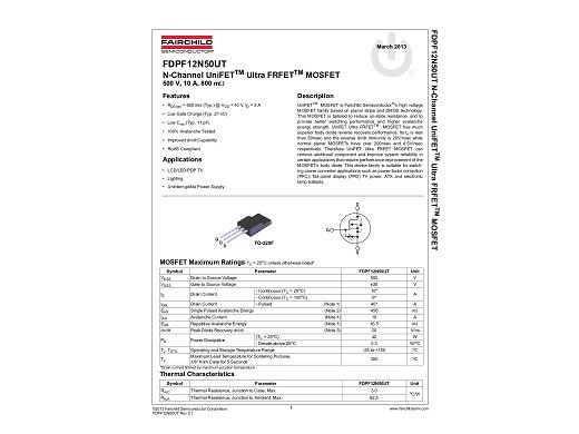 Tранзистор  FDPF12N50UT