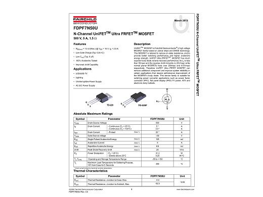 Транзистор FDPF7N50U TO-220F