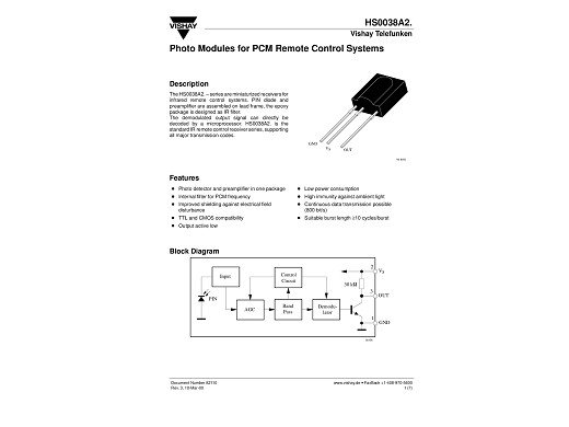 Integrated IR receiver HS0038B