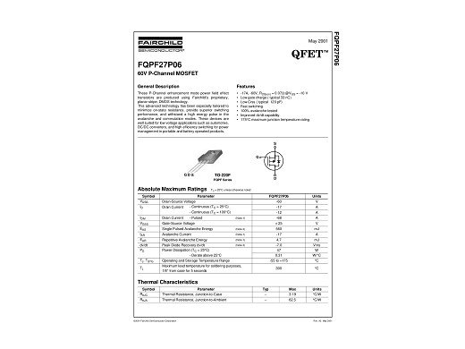 Транзистор FQPF27P06 TO-TO-220F