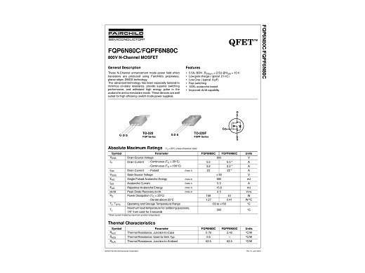 Транзистор FQPF6N80C TO-220F