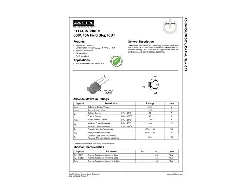 Транзистор IGBT G40N60UFD TO-3P