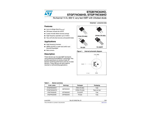Tранзистор  IGBT STGP7NC60HD