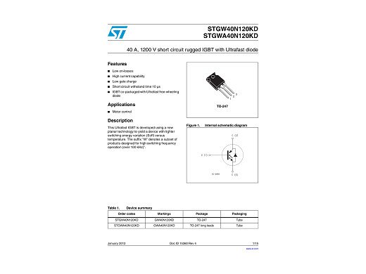 Транзистор IGBT STGW40N120KD TO-247