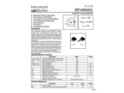 Транзистор IRF4905L TO-262