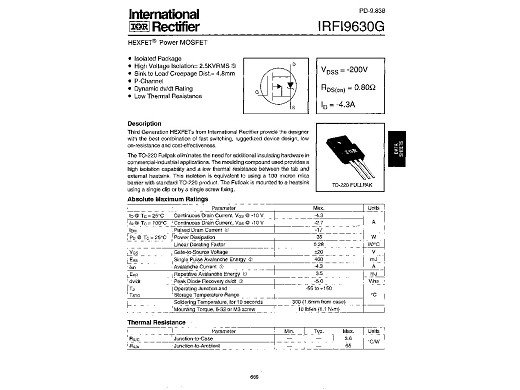 Tранзистор  IRFI9630G TO-220F