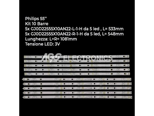 Диодни ленти комплект 10 бр/pcs LED883-884:LB-GM3030-GJ0D22555X10AN22-L/R-1-H