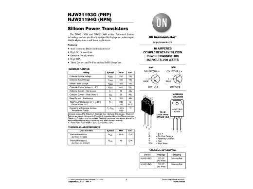 Транзистор NJW21193G + NJW21194G TO-3P