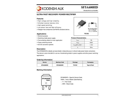 Tранзистор  SF5A600HD TO-252