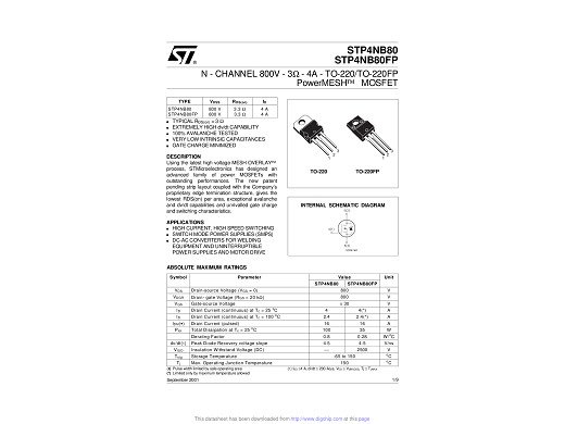 Tранзистор STP4NB80FP TO-220F