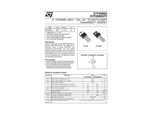 Транзистор STP5NB80FP TO-220F