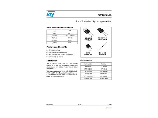 Диод STTH5L06FP TO-220F