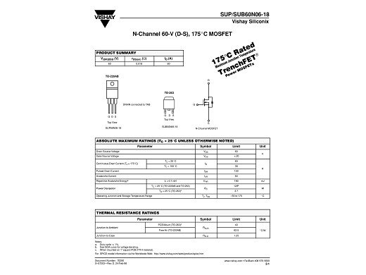 Транзистор SUB60N06-18 TO-263
