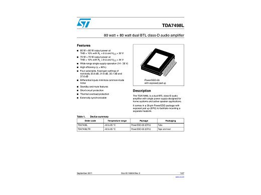 Интегрална схема  TDA7498L SMD
