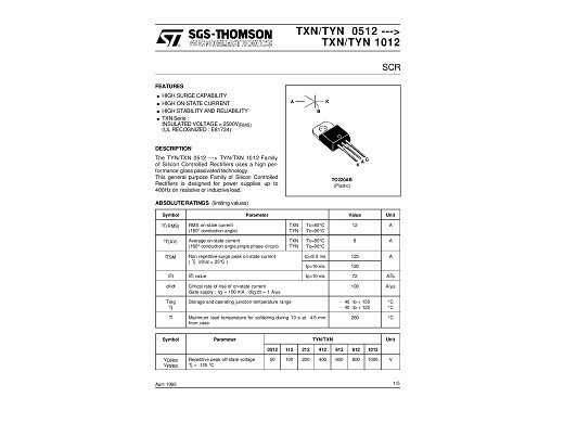Тиристор TYN1012 TO-220