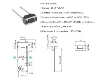 Tact Switch 2P 3.5x6mm h4.3mm  KFC-003C-H