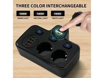 Разклонител  бял с 2 гнезда за зареждане с 2 USB и 2 тип C порта за зареждане, 2 X 220V