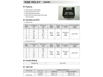 Реле електромагнитно S3M-12-1C бобина 12VDC 14VDC/10A  SPDT-NO + NC