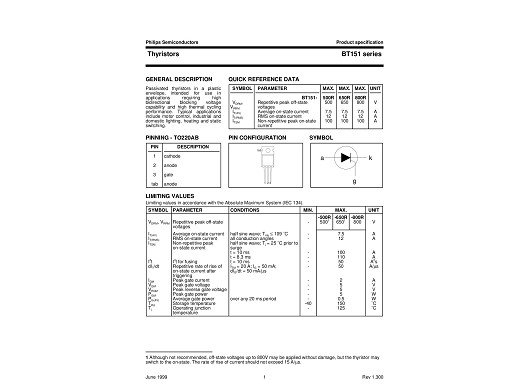 Тиристор BT151/500R TO-220