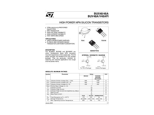 Транзистор BUX48A    TO-3