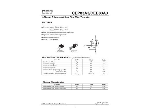 Транзистор CEP83A3 TO-220