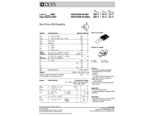 Транзистор IGBT IXSH40N60B TO-247