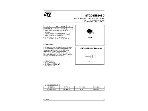 Транзистор IGBT STGD3NB60SDT4 ТO-252