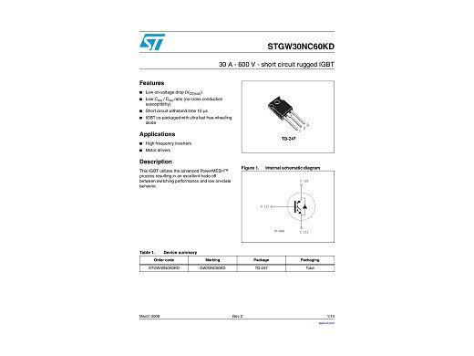 Транзистор IGBT STGW30NC60KD TO-247