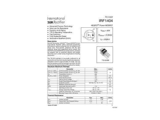 Транзистор IRF1404PBF TO-220