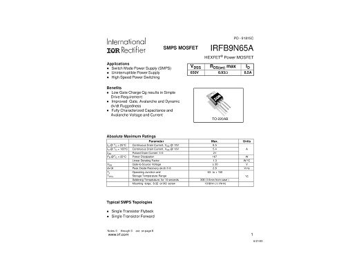 Транзистор IRFB9N65 TO-220