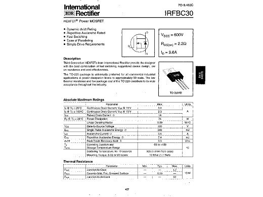 Транзистор IRFBC30 TO-220