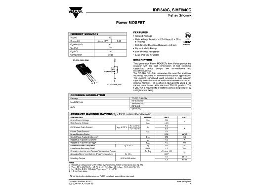 Транзистор IRFI840G TO-220F