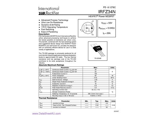 Транзистор IRFZ34N TO-220