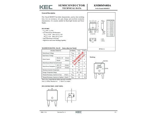 Tранзистор  KMB054N40DA TO-252