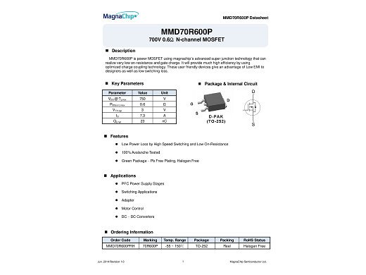 Транзистор MDD70R600P 70R600 TO-220