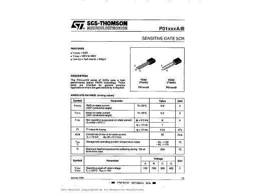 Тиристор P0102BA TO-92