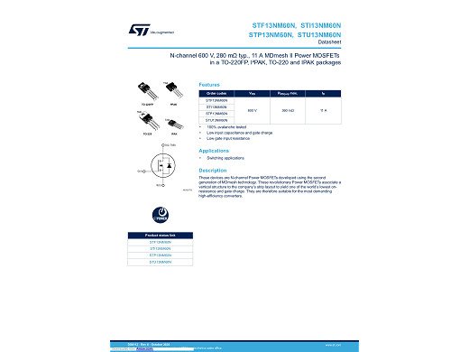 Транзистор STF13NM60N TO-220F