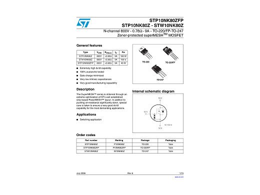 Транзистор STP10NK60ZFP TO-220F